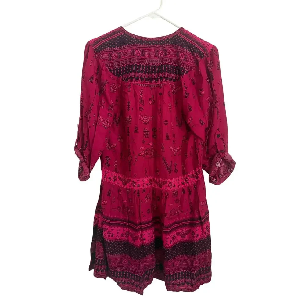 Spell & The Gypsy Phoenix Play Dress – Magenta – Boho Long Sleeve Mini – XS - Picture 6 of 8